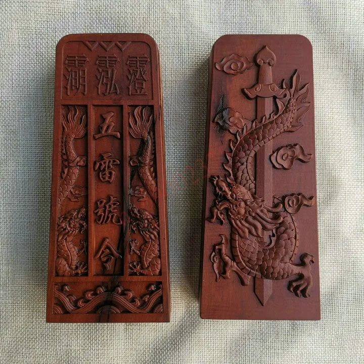 Taoist token, lightning stroke date wood, Taoist magic weapon, relief, five thunder command, Dragon Sword token