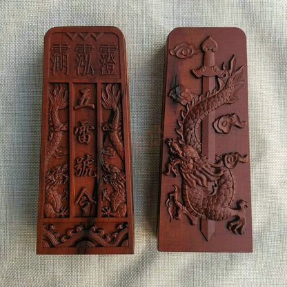 Taoist token, lightning stroke date wood, Taoist magic weapon, relief, five thunder command, Dragon Sword token