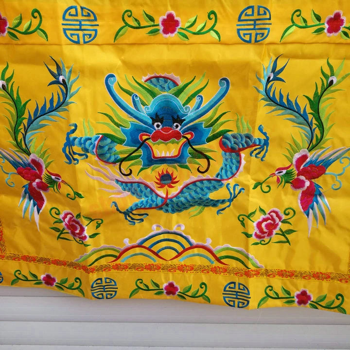 Taoist tools, Taoist altar supplies, yellow embroidery table Wai, dragon and Phoenix wanfazong altar table group