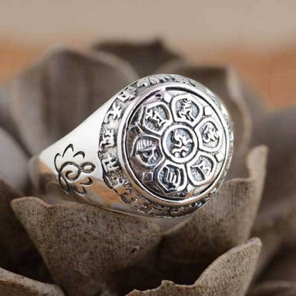 Lotus Mantra Ring â€?Om Mani Padme Hum - Silver, Gold