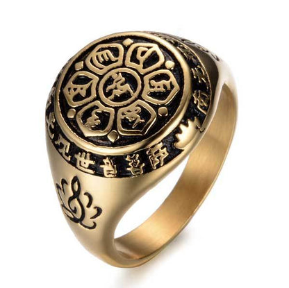 Lotus Mantra Ring â€?Om Mani Padme Hum - Silver, Gold