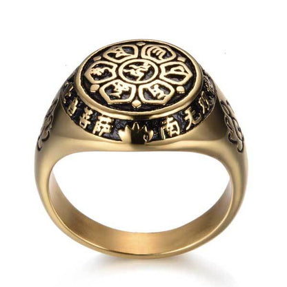 Lotus Mantra Ring â€?Om Mani Padme Hum - Silver, Gold