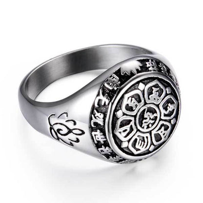 Lotus Mantra Ring â€?Om Mani Padme Hum - Silver, Gold