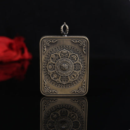 Vairocana Buddha Tibetan Thangka Pendant with Eight Auspicious Tibetan Signs Pure Copper Shell