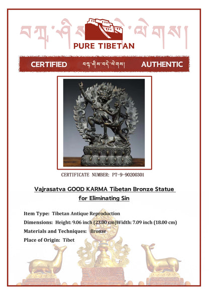 Vajrasatva GOOD KARMA Tibetan Bronze Statue for Eliminating Sin