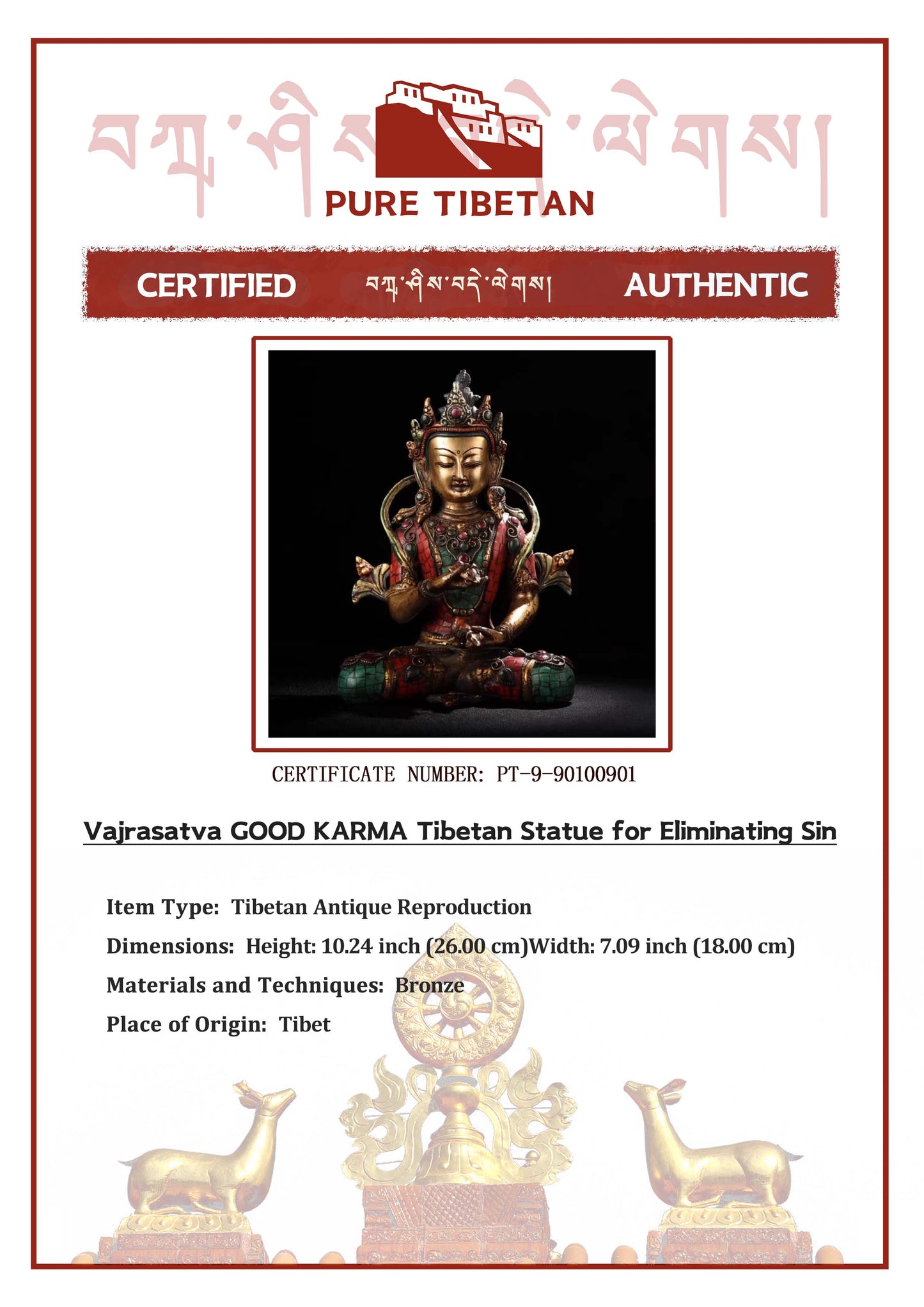 Vajrasatva GOOD KARMA Tibetan Statue for Eliminating Sin