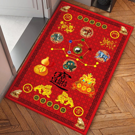 Vertical Version Seven Star Nine Lucky Door Mat Five Elements Good Fortune Emperor Money God Beast Feng Shui Non-slip Floor