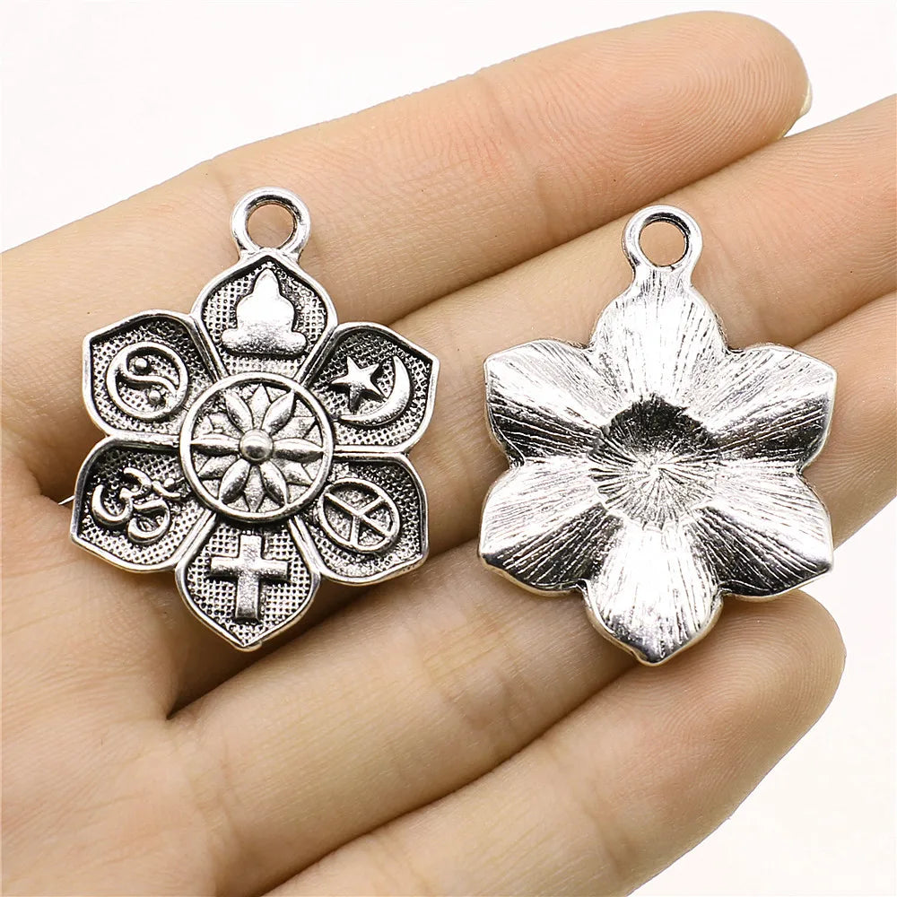 WYSIWYG 2pcs 28x36mm Antique Silver Color Religion Buddha Cross Om Taoist Peace Islam Charms Pendant For DIY Jewelry Making