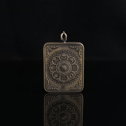 Yellow Jambhala Tibetan Thangka Pendant with Eight Auspicious Tibetan Signs Shell