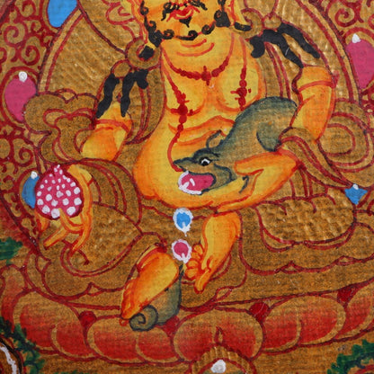 Yellow Jambhala Tibetan Thangka Pendant with Vajra Shell