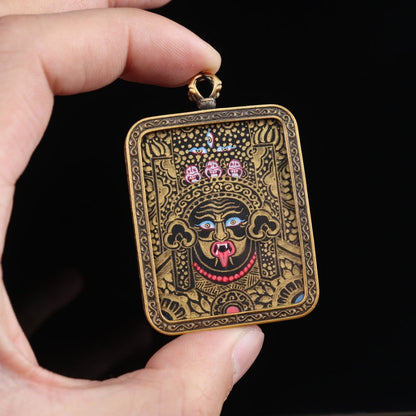 Zhajilamu (Shakyamuni Buddha) Tibetan Thangka Pendant with Black Gold Outlines