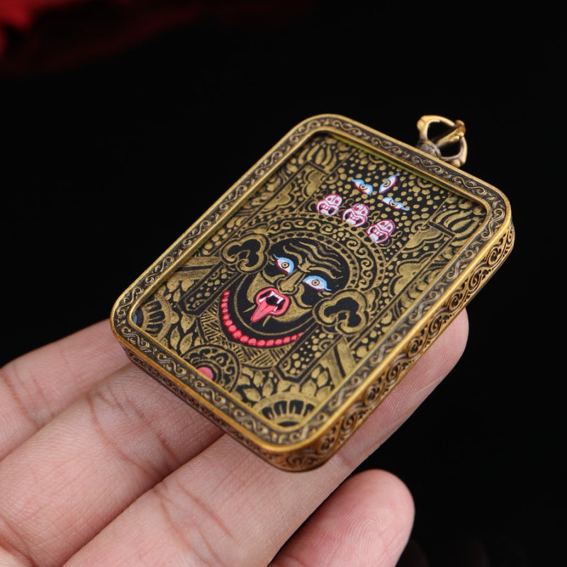 Zhajilamu (Shakyamuni Buddha) Tibetan Thangka Pendant with Black Gold Outlines