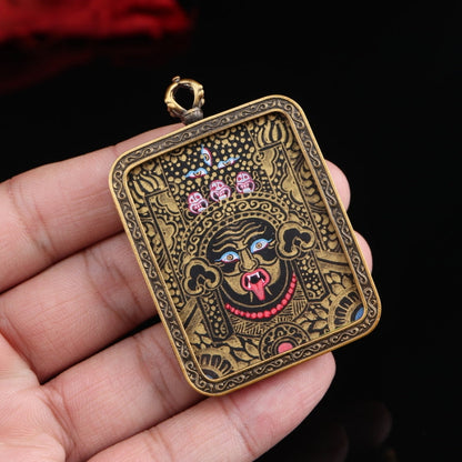 Zhajilamu (Shakyamuni Buddha) Tibetan Thangka Pendant with Black Gold Outlines