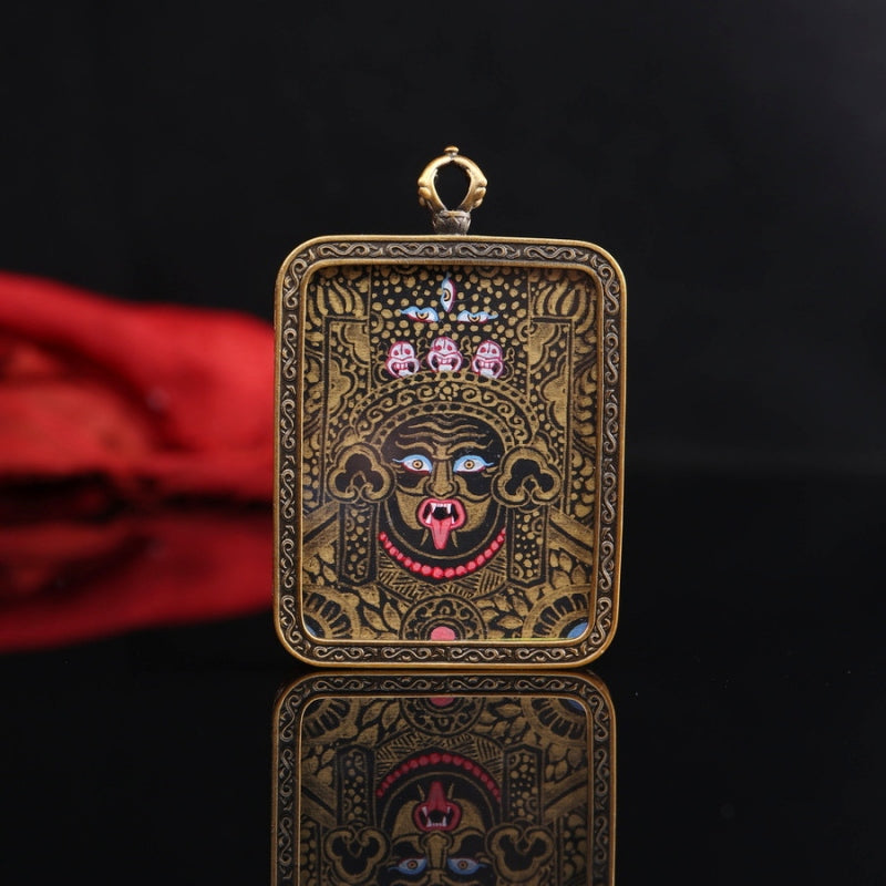 Zhajilamu (Shakyamuni Buddha) Tibetan Thangka Pendant with Black Gold Outlines