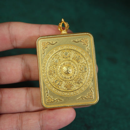 Zhajilamu (Shakyamuni Buddha) Tibetan Thangka Pendant with Gold Outlines