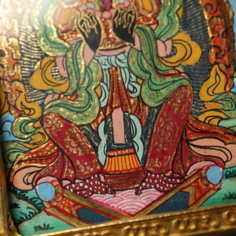 Zhajilamu (Shakyamuni Buddha) Tibetan Thangka Pendant with Gold Outlines