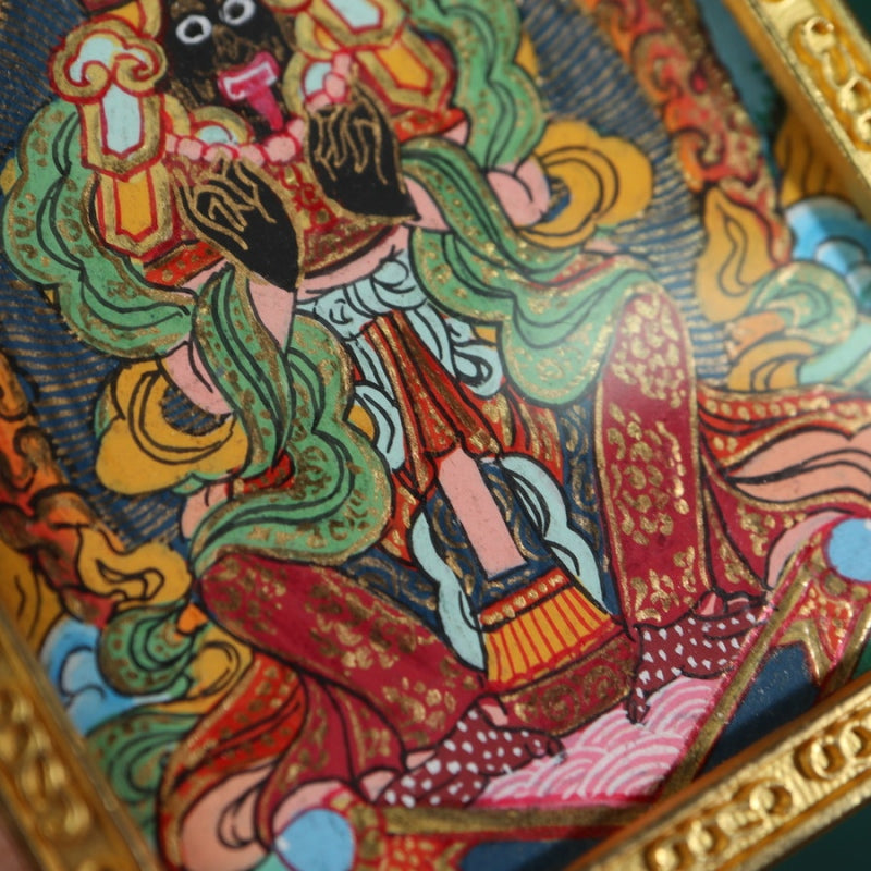 Zhajilamu (Shakyamuni Buddha) Tibetan Thangka Pendant with Gold Outlines