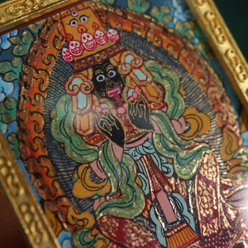 Zhajilamu (Shakyamuni Buddha) Tibetan Thangka Pendant with Gold Outlines