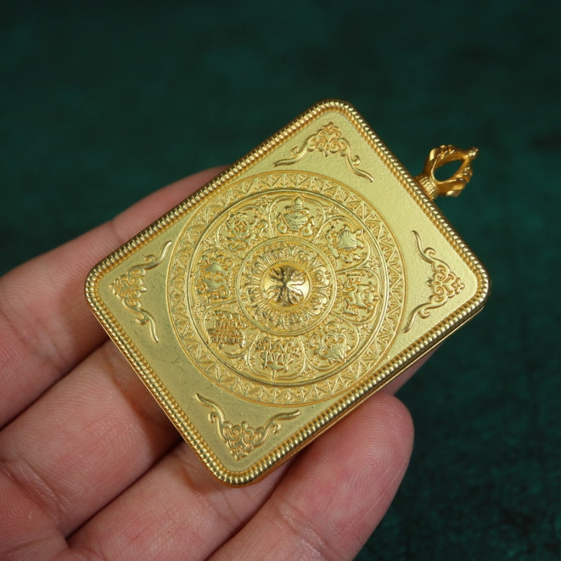 Zhajilamu (Shakyamuni Buddha) Tibetan Thangka Pendant with Gold Outlines