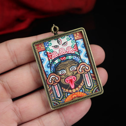 Zhajilamu (Shakyamuni Buddha) and Prajnaparamita Eye Rare Double-sided Tibetan Thangka Pendant