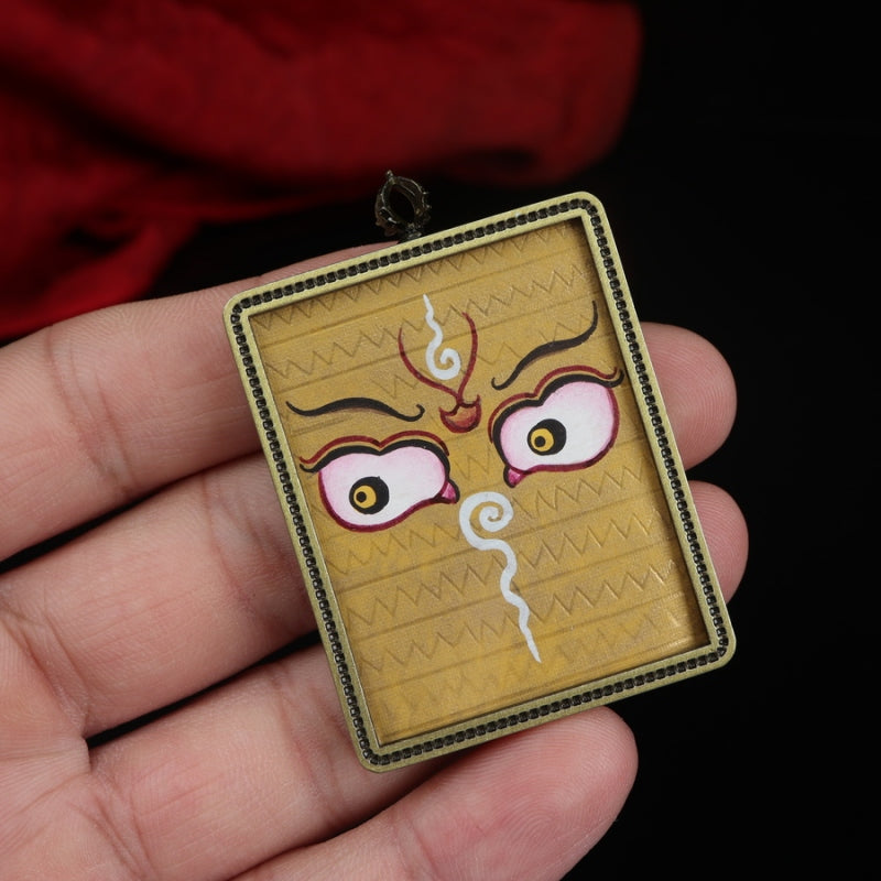 Zhajilamu (Shakyamuni Buddha) and Prajnaparamita Eye Rare Double-sided Tibetan Thangka Pendant